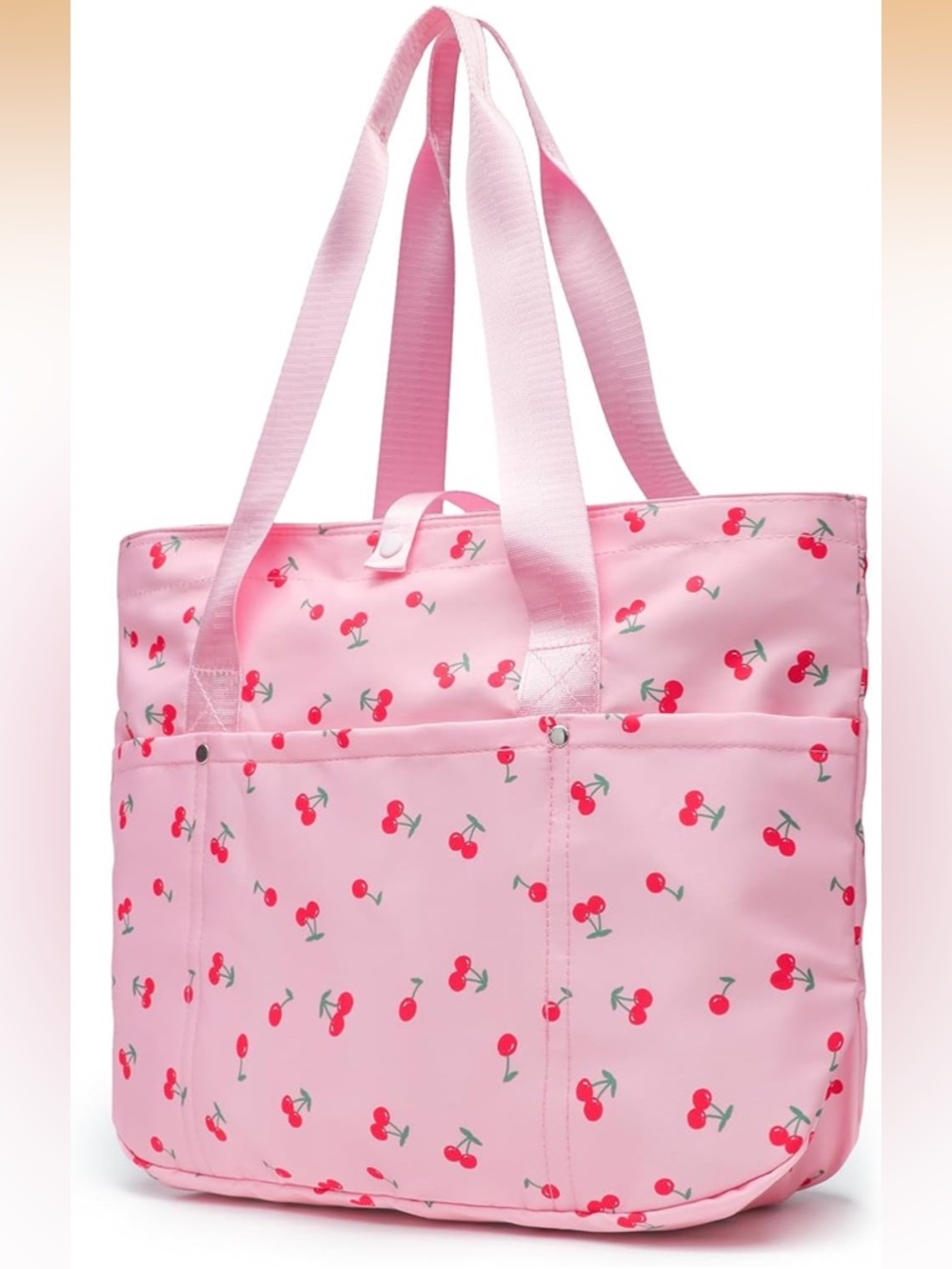 Pink Cherry Print Tote Bag